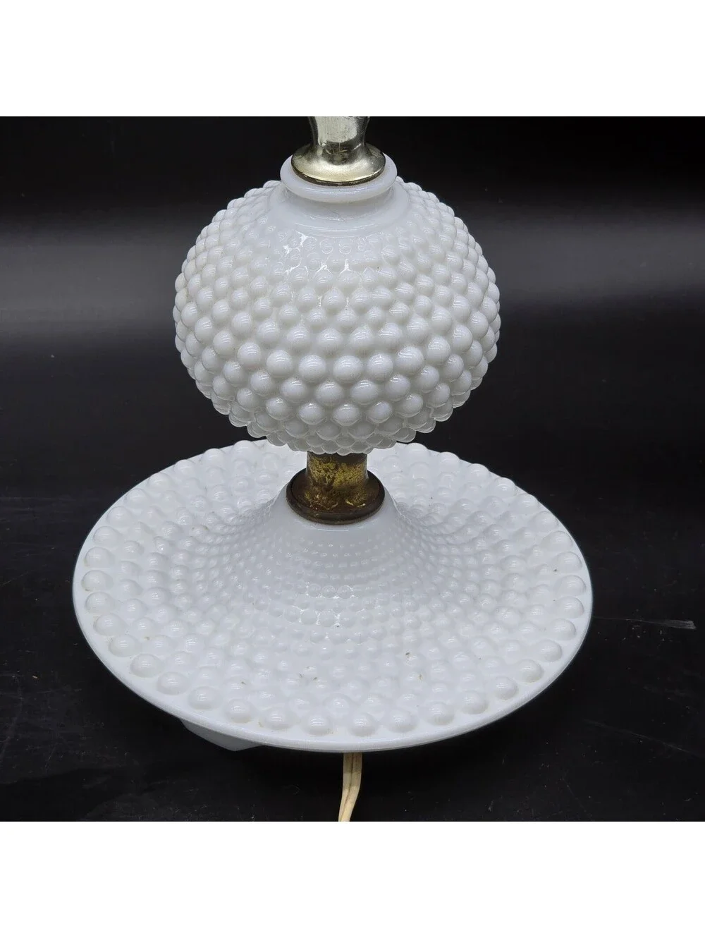 Vintage Hobnail Milk Glass Boudoir Lamps Pair Mid Century Fenton Style Set of 2